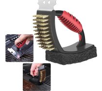Grila birste BBQ tīrīšanas birste 3 in 1 Grila tīrīšanas rīki Skrāpēšanas spilventiņš Vara stiepļu birste Tērauda skrāpis ar siltuma izolācijas rokturi Heavy Duty BBQ birstes virtuves piederumu gatavošanai