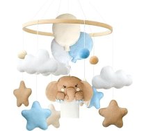 Elephant Mobile Baby Wind Chimes ar filca bumbiņām, zilonis, gaisa balons, zvaigznes, mākoņi, mobilā bērnu koka gultas zvans, bērnu gulta, mobilā jaundzimušo dāvana zēniem un meitenēm