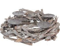 Brandsseller Adventes vainags Koka Aptuvenais diametrs 35 cm ar 4 svecīšu plāksnītēm Vītolu vainags Ziemassvētku rotājums Ziedu zari Pelēks