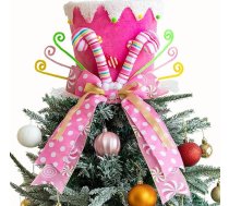 Ziemassvētku eglīte Topper cepure Candy Cane Tree Topper Ziemassvētku rotājumi ar lenti Ziemassvētku eglīšu rotājumi mājas dekorēšanai Ziemassvētku dāvana