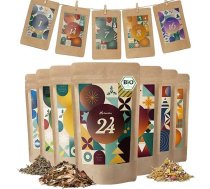 BonaTea tējas adventes kalendārs 2025 Organic - 24 unikālas BonaTea birstošas bioloģiskās zāļu tējas, kas paredzētas pakāršanai, ar pavadiņu, klipšiem un bukletu, 24 x 10 g