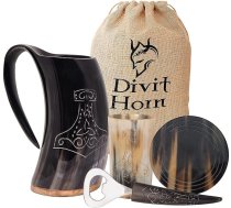 Divit autentisks vikingu rags | Arhaiskais alus krūzis | Royal Flair; Dzeriet no īsta vērša raga krūzes (Thor | Pulēts, 650-700 ml)