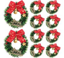TOPBATHY 10 gab Ziemassvētku vainags Ziemassvētku vainags Ziemassvētku vainags Toy Mini House Wreath Ziemassvētku eglīte Svētku rotājums Toy Wreaths Xmas Wreaths ar Bow Dollhouse Hanging Wreath Miniature Cloth
