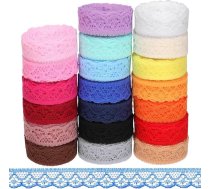 Mardatt ziedu raksta mežģīņu lenta, 20 ruļļi 200 jardi mežģīņu lentes, 15 mm / 0,59 collas platas atsevišķas ziedu raksta auduma mežģīņu lentes, daudzkrāsaina mežģīņu auduma lenta dāvanu iepakojumam (20)