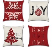 JOTOM Sarkans Ziemassvētku spilvenu pārvalks, 45 x 45 cm, 4 gabali, Ziemassvētku eglīte, Let It Snow Merry Christmas FA La La La Winter Cushion Cover, lauku mājas spilvena pārvalks dīvāna dīvāna gultas dekoram (sarkans)