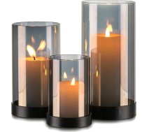 Candeldo laterna, stikla cilindrs, laterna, 3 lampu komplekts, āra melns metāla sveču turētājs, dekoratīvs galds, dzīvojamā istaba, dārza vāze, modernas laternas, āra un iekštelpu tējas gaisma