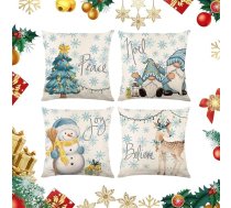 FILOEEX Ziemassvētku Santa Claus spilvena pārvalks, 45 x 45 cm, lina dīvāna spilvena pārvalks, 4 gabali, Ziemassvētku spilvena pārvalks, Ziemassvētku rotājums Ziemassvētku rotājumiem, gultas veļa, dīvāns (zils)