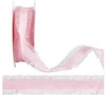 GORGECRAFT Šifona lenta 2,5 cm plata divpusēja Ruched Organza lentes Wrinkle Frayed Plisētas mežģīnes Voile audums roku darbs dāvanu iesaiņošanai Kāzu apdare Šūšana Rozā krāsā