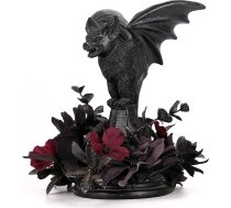 FLOROAD Halloween sikspārņu sveču turētājs Melns sveču turētājs no sveķiem ar mākslīgo ziedu melnā bordo krāsā Gothic Halloween rotājums kafijas galdam/ēdamistabai 6 collu augstumā