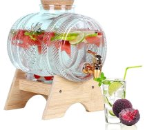 Sulas dzērienu dozators, stikla dzērienu dozators, krāna stikla spainis ar koka statīvu, 1L/3L/5L, 100% ūdensnecaurlaidīgs dzērienu dozators, dzērienu dozators ballītei, kempingam, pulcēšanās pasākumiem, 5L