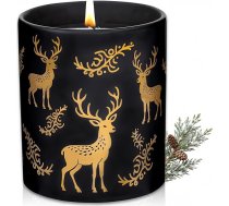 Aromatizētas sveces stiklā, 250 g ciedra koka aromātiskās sveces Ziemassvētki sievietēm vīriešiem, dabīgā sojas vaska sveces, 65 stundas degšanas laiks, melnā un zelta ziemeļbriežu sveces dāvana Ziemassvētku svinībām