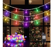LEDYA Ball Fairy Lights, krāsainas, 12 m, 120 LED, ballīšu pasaku gaismas ar kontaktdakšu lietošanai iekštelpās un ārpus telpām, 8 gaismas režīmi ar taimeri un atmiņas funkciju, ideāli piemērotas Ziemassvētkiem, kāzām, dārzam, balkonam