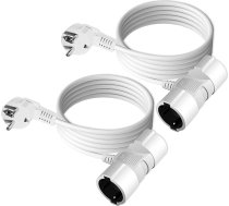 Pagarinātājs ar dubulto kontaktligzdu, 2 pagarinātāju komplekts, pagarinātājs ar dubulto kontaktligzdu, maks. 3500 W, mājsaimniecībai, birojam un multivides ierīcēm, balts