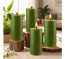 4 Stück Stumpenkerzen, Stumpenkerzen Grün Höhe 10 cm Ø 5 cm, Lange Brenndauer, Kerzen Set Säulenkerzen Kerzen-Deko Tafelkerzen Weihnachts-Kerzen für Haushalt, Feiern und Gastronomie