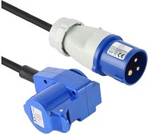 Electraline 46149, Rūpnieciskais pagarinātājs - 10 m kabelis RN-F - Gumijas šļūtenes kabelis - IP44 izmantošanai ārpus telpām / 1 rūpnieciskā aukstā elektroierīces kontaktligzda + 1 Schuko kontaktligzda ar 3 kontaktiem, piemērota autofurgoni