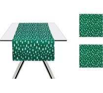 Excelsa zaļš ziemas 100 % kokvilnas galda sedziņas un 2 salvešu komplekts, zaļš ar baltu egles dizainu, galda sedziņa 145 x 45 cm, salvetes 45 x 45 cm, Ziemassvētku rotājums