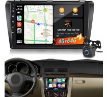 4G + 64G Android auto radio Mazda 3 2003-2009 ar 9 collu 1280 x 720 skārienekrānu, bezvadu CarPlay un Android Car, 32 joslu EQ DSP, WiFi, GPS, FM RDS radio, Bluetooth 5.0, SWC + aizmugures skata kamera