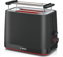Bosch MyMoment TAT3M123 kompakts grauzdētājs, noņemams salokāmās maizītes piederums, ar atkausēšanas funkciju, automātiskās izslēgšanās funkciju, pacelšanas funkciju, maizes centrēšanas funkciju, ideāli piemērots 2 šķēlītēm, 800 W,