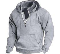 Vīriešu rudens un ziemas tīrtoņa krāsu modes kapuci 1/4 Zip Pulovers gadījuma Stand-Up apkakle jaka vaļēju sporta pulovers