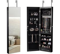 Costway Juvelierizstrādājumu skapis ar LED apgaismojumu, juvelierizstrādājumu plaukts, piekaramais ar spoguli, aizslēdzams ar atslēgām, 120 cm augsts, metāliska pamatne