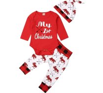 Jaundzimušo zēnu zēnu mans pirmais Ziemassvētku komplekts 2 Ziemassvētku tērpi ar garām piedurknēm Bodysuit Romper Santa Print Stripes/Plaid/Bear Print bikses cepure