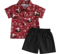 Owegvia Baby Boy apģērbs Ziemassvētku džentlmenis komplekts Santa Claus drukāts īsām piedurknēm poga krekls + šorti Toddler Boy apģērbs