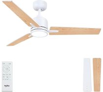 Newday Griestu ventilatori, balta koka, 122 cm griestu ventilators ar apgaismojumu un tālvadības pulti, kluss, griestu ventilators ar lampu, aptumšojams, līdzstrāvas motors, reversīvs, guļamistabai, viesistabai