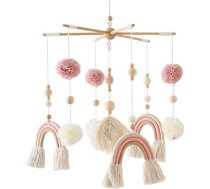 Baby Mobile Bērnu gulta Koka bērnu gulta ar filca bumbiņām Mobile Wind Chimes Rattle Changing Table Bērnu istabas karājas gultas zvans meitenēm un zēniem (rozā mobils)