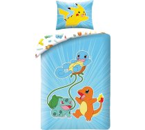 Pokemon gultasveļa 135 x 200 cm + 80 x 80 cm - Pokemon Pikachu, Glumanda, Schiggy & Bisasam - bērnu gultasveļas komplekts 2 gab., sega + spilvendrāna - vācu izmērs - mikrošķiedra
