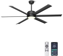 Ohniyou Griestu ventilators ar gaismu, industriālais griestu ventilators, 60 collas, ar tālvadības pulti un lietotni, aptumšojams, līdzstrāvas motors, liels griestu ventilators terasei, viesistabai, melns