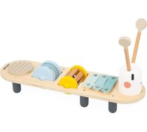 Janod - Sweet Cocoon Caterpillar Music Bench - 5 muzikālās aktivitātes bērniem - agrīna muzikālā izglītība - rotaļlieta no FSC koka - no 12 mēnešiem, J04058