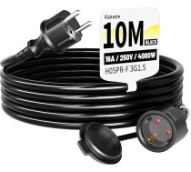 Vickwire gumijas pagarinātājs 10 m ārējais kabelis Kabeļa pagarinātājs ar aizsargkontaktu kontaktdakšu Schuko pagarinātājs 16 A/250 V, melns, H05RR-F 3G 1,5 mm²