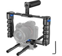 NEEWER AlumД«nija sakausД“juma videokameras montДЃЕѕas komplekts ar diviem augЕЎД“jiem 15 mm rokturiem, kas saderД«gs ar Sony A7S III, Sony A6600 Canon EOS R5 R6 DSLR bezspoguДјa kameru, melns/zils