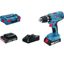 Bosch profesionālais 18 V sistēmas 18V akumulatora urbis GSR 18V-21 (Maks. Griezes moments: 55 Nm, ieskaitot 2 x 2,0 Ah akumulatoru, lādētāju GAL 18 V-20, komplektā L-Boxx)