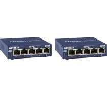 NETGEAR GS105GE LAN komutators, 5 pieslēgvietu tīkla komutators (Plug and Play Gigabit Switch LAN sadalītājs, LAN sadalītājs, Ethernet koncentrators, metāla korpuss bez ventilatora, ProSAFE mūža garantija), zils (2 gabali)