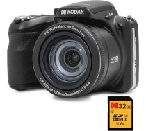 KODAK Pack Bridge Pixpro Astro Zoom AZ425 + 32GB SDHC karte - Digitālā kamera 20 MP, 42X tālummaiņa, platleņķa, 3 collu LCD, Full HD 1080p video, Li-ion akumulators - melna