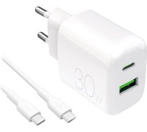 Puro USB-A USB-C tīkla lādētājs ar USB-C 30W 1,2 m kabeli - balts