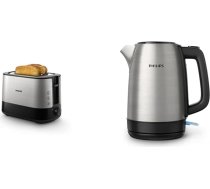 Philips HD9350/90 tējkanna (2200 W, 1,7 litra, nerūsējošais tērauds). [A+++ enerģijas klase], melns/nerūsējošais tērauds