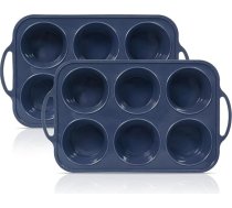 SUPER KITCHEN Komplektā 2 silikona "Jumbo" smalkmaizīšu veidnes ar metāla pastiprinātu rāmi, 6 īpaši lielas smalkmaizīšu cepšanas veidnes ar rokturi, neslīpo smalkmaizīšu paplātes no silikona, BPA nesaturošas smalkmaizīšu veidnes, pelēk