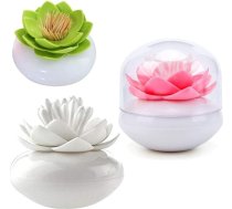 HomDSim Lotus Cotton Buds turētājs, mazo kokvilnas kociņu zobu birstīšu turētājs uzglabāšanas kastes organizators ar caurspīdīgu vāku, putekļu necaurlaidīgs vāks, zaļš, rozā, balts, 3 gab. iepakojumā