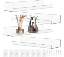 EclipseGuard 4 caurspīdīgu akrila plauktu komplekts, akrila sienas plaukts, caurspīdīgs, 30 cm plaukts, bez urbšanas vannas istabas plauktā, piemērots sienas foto dekoriem, attēlu lentēm, bērnu grāmatu plauktiem, žurnālu plauktiem