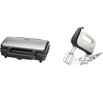 ProfiCook PC-ST 1092 sviestmaižu grauzdētava, īpaši lielas sviestmaižu šķīvji amerikāņu XXL grauzdiņu šķēlītēm, 2 vadības lampiņas un Philips HR3741/00 rokas mikseris (450 W, 5 ātrumi), balts/melns