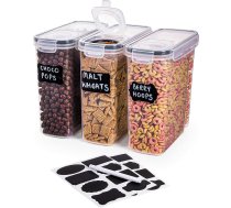 nuovva Labības uzglabāšanas trauku komplekts, hermētiski pārtikas produktu uzglabāšanas trauki, pārtikas produkti, bez BPA, ar atvāžamu vāku, ideāli piemēroti labības un kukurūzas pārslām, 2,5 l, 3 gab., iepakojumā