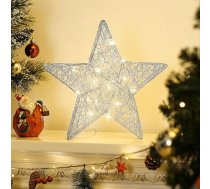 Lewondr galda lampa, LED zvaigžņu rotājums Ziemassvētku naktslampa ar dzelzs stiepli, darbojas ar akumulatoru/USB, galda rotājums Ziemassvētku apgaismojums Dzelzs rāmja zvaigznes Ziemassvētki Mājas birojs sudraba krāsā