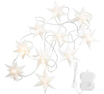 OVILUM Zvaigžņu pasaku gaismas 3D ar LED apgaismojumu, 10 zvaigznes, baltas, diametrs 12 cm, 3D zvaigzne ar 15 uzgaļiem, izturīgas pret laikapstākļiem, dārza dekorēšanai, dzīvojamā istaba, Ziemassvētku dekorēšanai, ar taimeri, darbojas ar ak