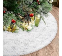 Dremisland Liela Ziemassvētku eglītes svārki 122 cm Balta un sudraba plīša Ziemassvētku eglītes svārki Sequins Sniegpārsliņas Ziemassvētku eglītes statīvs Apaļš Ziemassvētku eglītes svārku paklājs mājas svētku eglītei