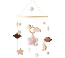 URFEDA Bērnu gultas filca bumba Mobile, Mēness zvaigznes Bērnu gulta Mobile Wind Chime Rattle rotaļlieta, jaundzimušo bērnu istabas karājas gultas zvans Koka Pom Pom Mobile ornaments bērnu gultiņas bērnu meitenēm Zēni