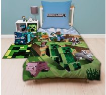 Rakstzīmju pasaule Minecraft 135 x 200 cm + 80 x 80 cm 100 % kokvilnas divpusējs segas pārvalka komplekts, zaļš Craft Blocks TNT un Pickaxe Battle