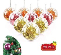 LATERN 20 caurspīdīgu Ziemassvētku bumbiņu iepakojums, 10 cm piepildāmas plastmasas akrila bumbiņas, caurspīdīgas Ziemassvētku eglīšu rotājumi, Ziemassvētku eglīšu rotājumi, kāzu svinību rotājumi