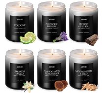 AOOVOO Aromatizēto sveču dāvanu komplekts - 6 gabaliņu aromātiskās sveces stiklā, dabīgā sojas vaska dzimšanas dienas dāvana sievietēm vīriešiem, smaržīgo sveču komplekts, degšanas laiks 300 stundas